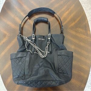 Jimmy Choo Quilted Black Tote with Chain Detail